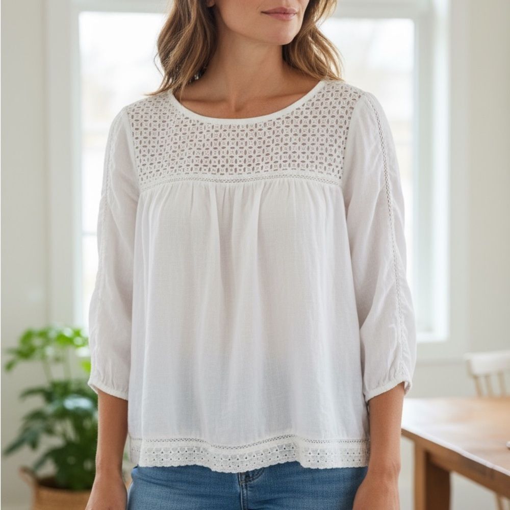 Cynthia Rowley White Crochet Accent Blouse